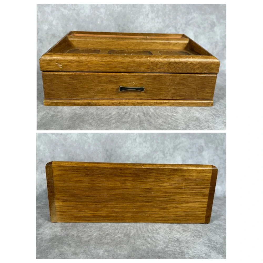 Vtg Rosalco The Commodore Wood Jewelry Box Dresser Valet Tray Organizer Drawer